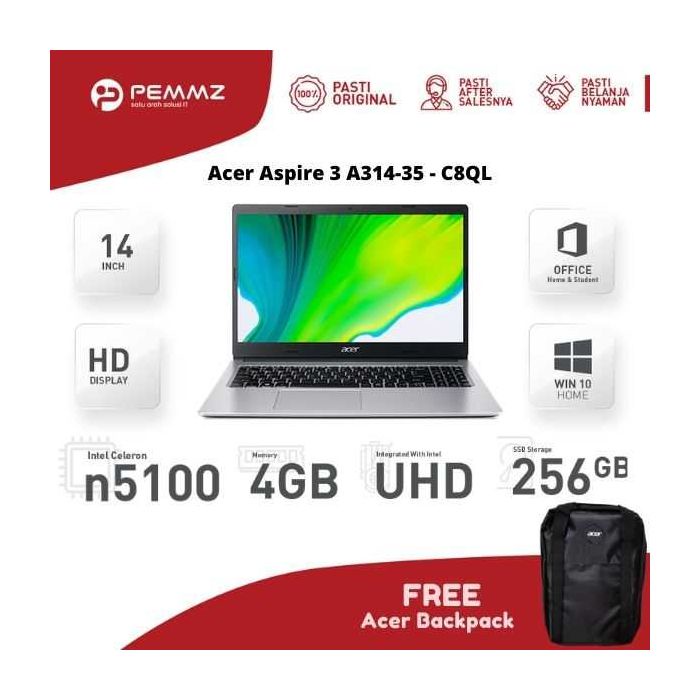 ACER ASPIRE 3 A314 - 35 - C8QL - 14"HD - N5100 - SSD 256GB - SILVER