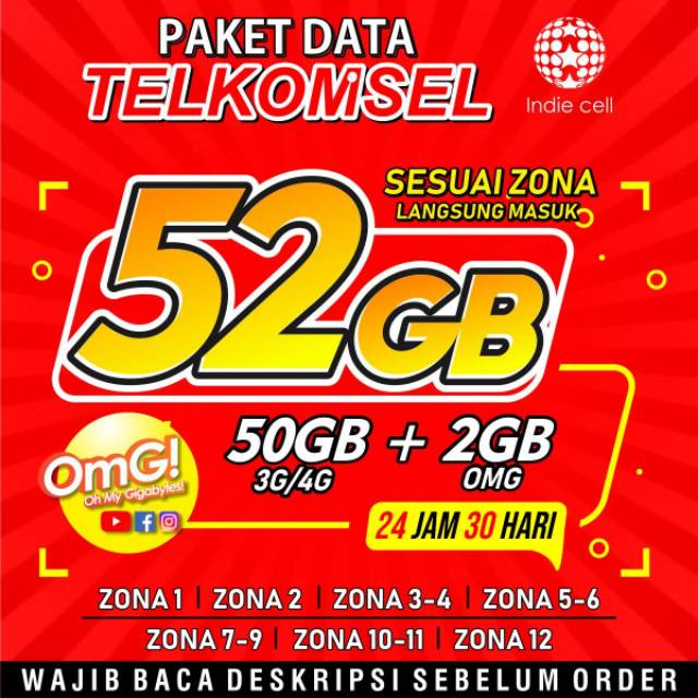 PAKET DATA TELKOMSEL SIMPATI 52GB - 24 JAM/30HARI