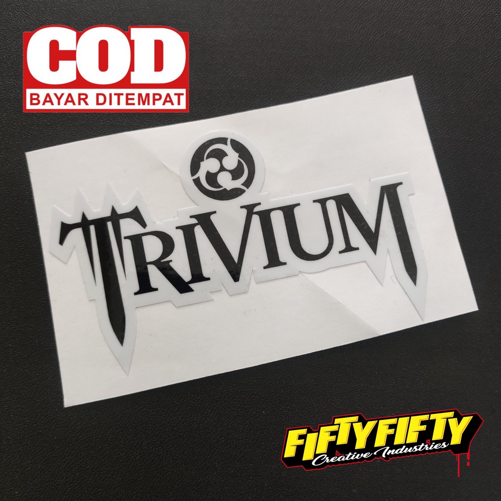 Stiker Print Cut TRIVIUM Stiker Printing Laminasi Glossy Stiker Motor Mobil Helm Sudah Membentuk Pola Desain