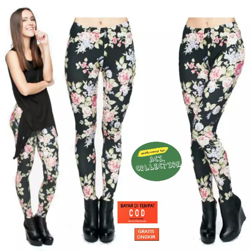 Legging Motif Random Wanita Jersey Lembut Standar - Jumbo { RANDOM }