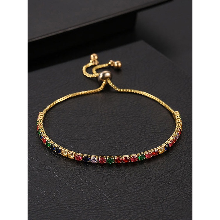 Gelang Kristal Zircon Bentuk Persegi Panjang Warna-Warni Pelangi Untuk Wanita