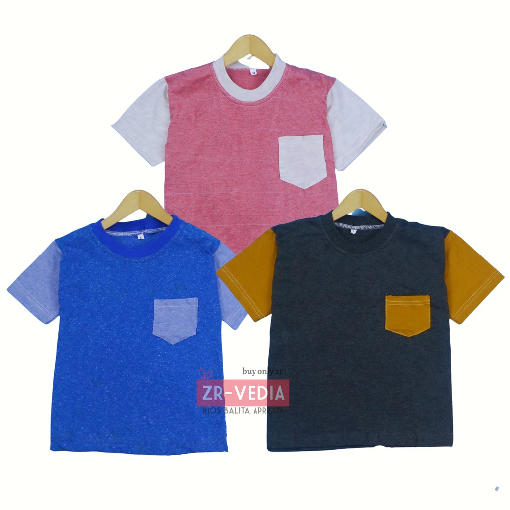 Kaos John Ethes uk 5-6 Tahun / Baju Polos Anak Laki-Laki Lengan Pendek Saku SD Atasan Oblong Reglan