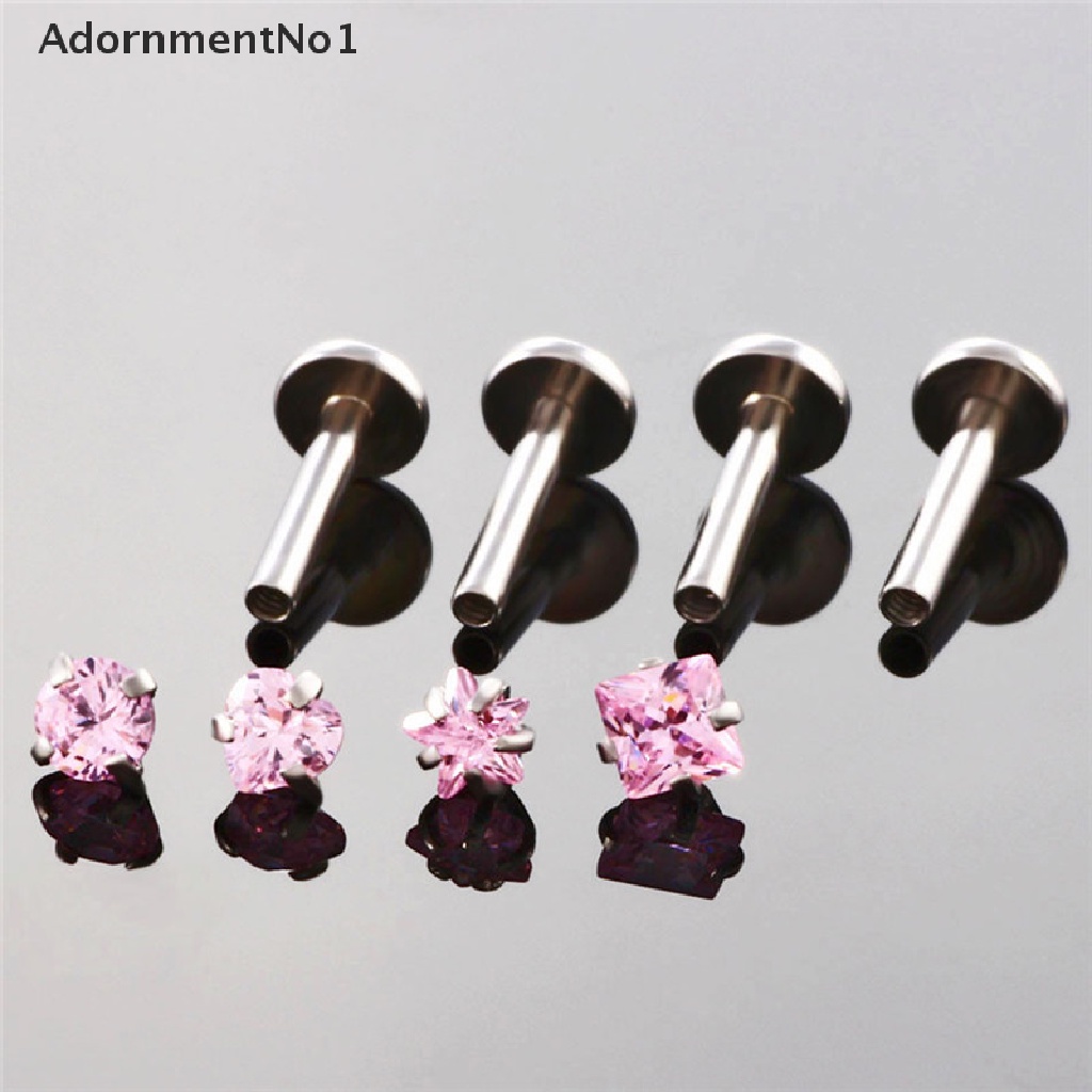 (AdornmentNo1) 4pcs / Set Anting Tindik Bibir / Tulang Rawan Telinga 16G Hias Kristal Untuk Wanita