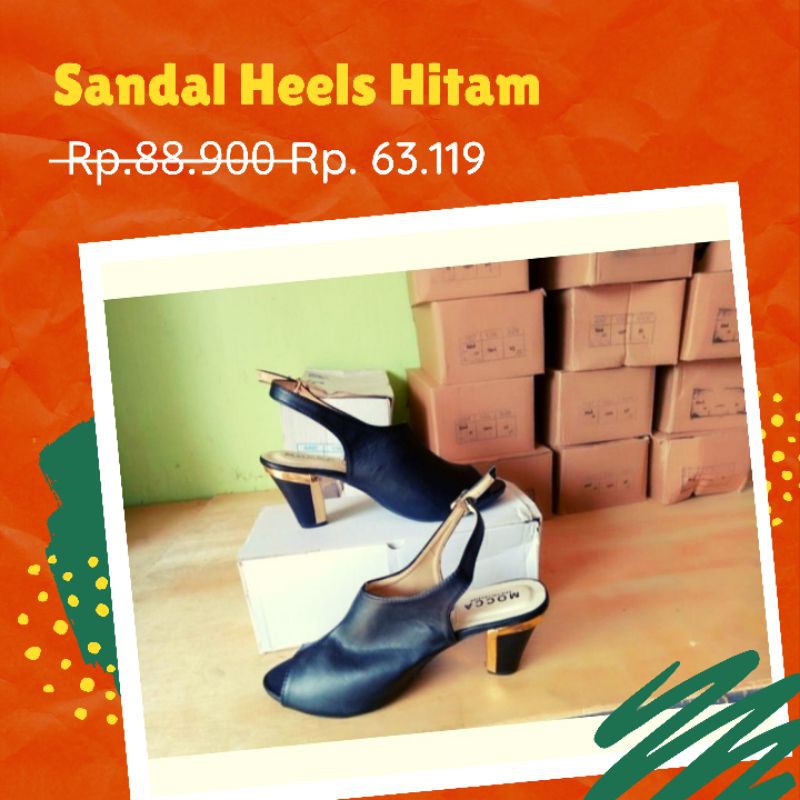 Sandal heels hitam, Sandal heels cewe, Sandal heels wanita, SAndal heels pesta