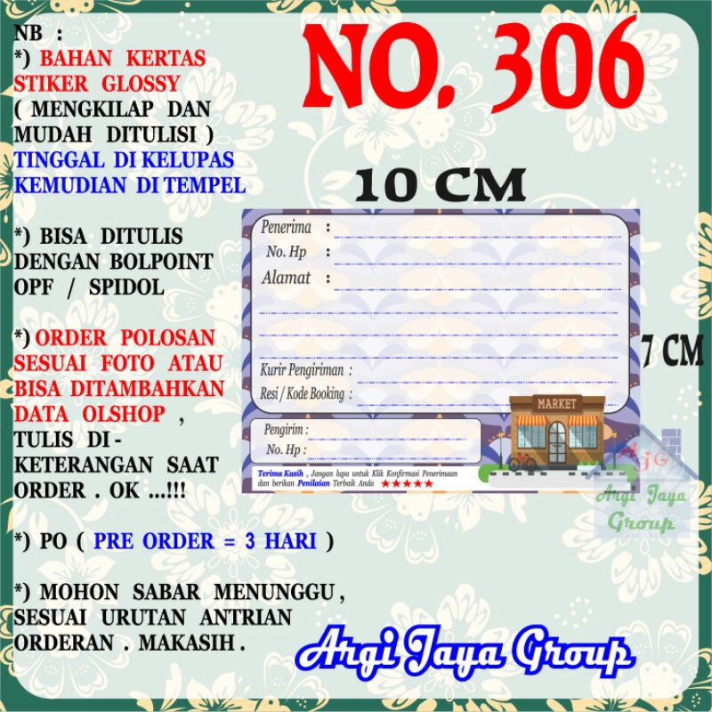 

Stiker Pengiriman - Sticker Alamat Olshop Murah Nomer 306 - 10x7 cm - Glossy