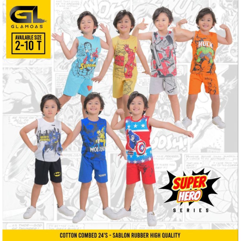 2-10T Set Kutung by Glamoas / Setelan Kaos Spiderman Superhero Anak Cowok