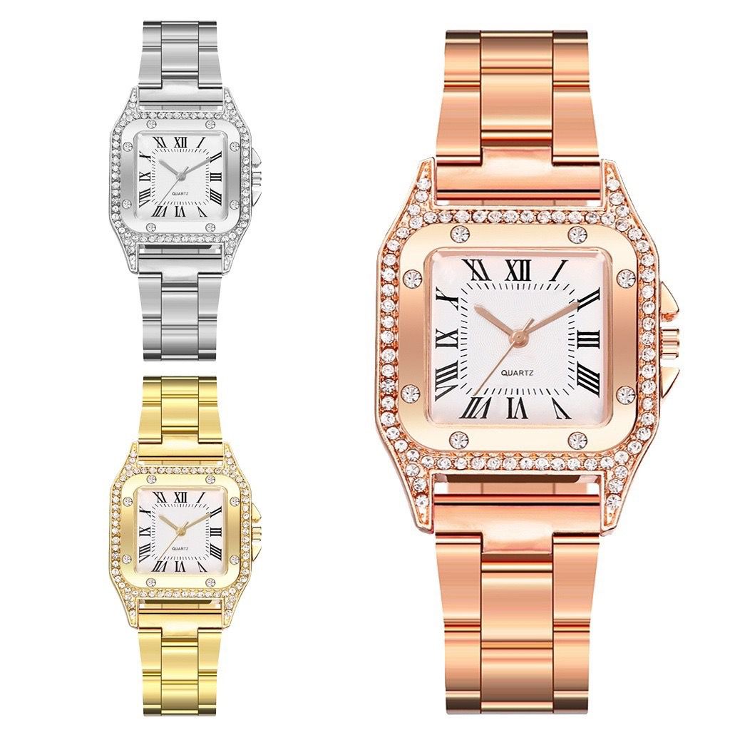 PA JAM TANGAN WANITA SEGI DIAMOND ANALOG CASUAL RANTAI IMPORT MURAH HARGA GROSIR COUPLE PRIA CT005