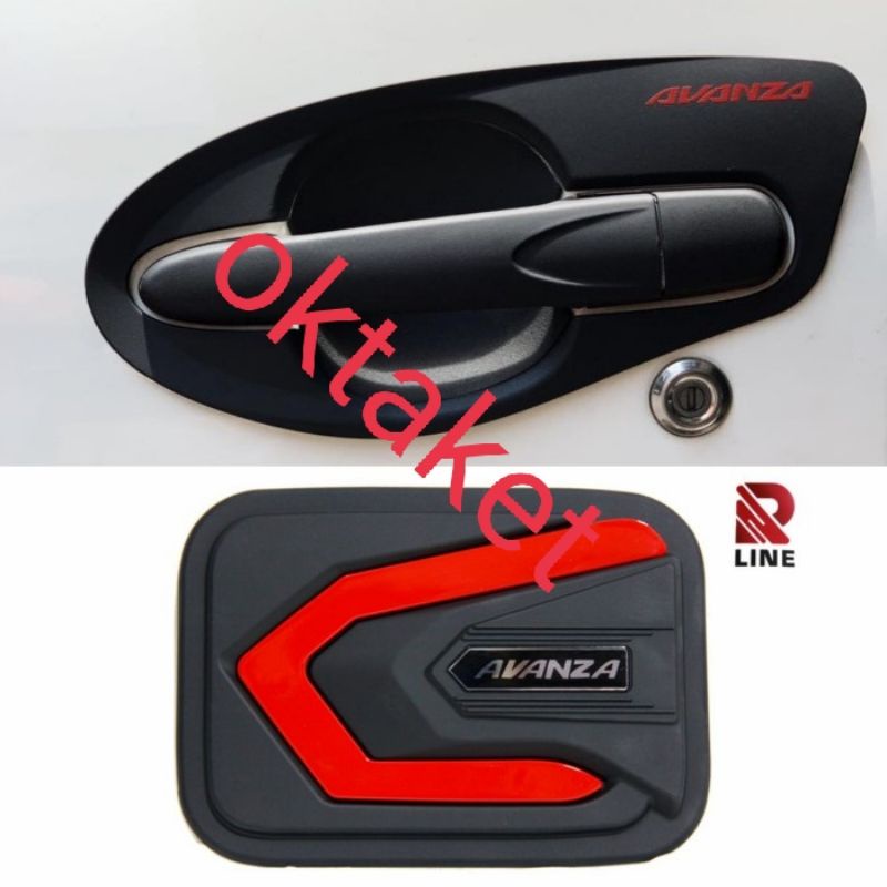 paket outer handle tank all new avanza xenia 2012  2016 2019 2020 hitam dop list merah