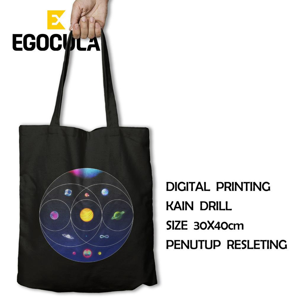 EGOCULA Tote Bag Band Coldplay Pria Wanita Tas Jinjing Sekolah Kuliah Resleting 30x40