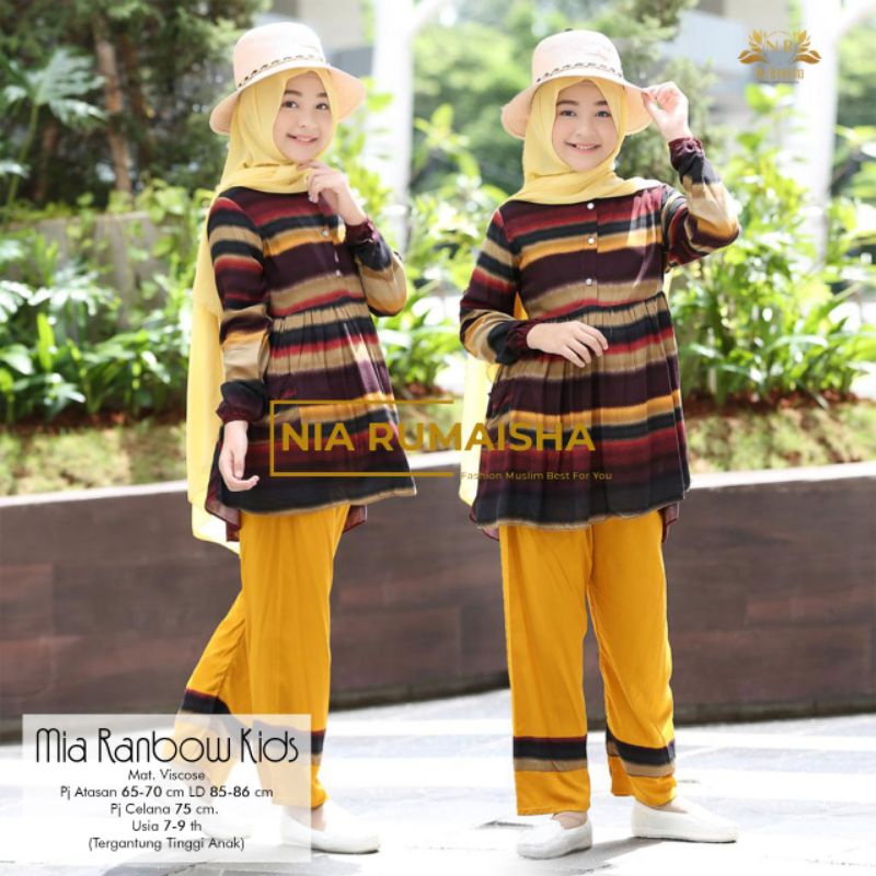 Setelan Anak #1 Motif Polsa / Falfa / Mia Rainbow / Gaida / Granada / Grenty / Shafa / Nagita / Metta / JK / Leopard / Khaula / Joela / Jihan / Jannah / Rasya / Rose / Jofa / Rinaya / Jannati / Ulfa / Moza Original Nia Rumaisha-Mia Rainbow kids