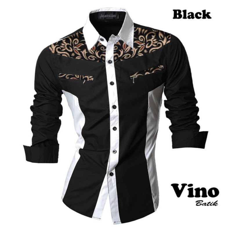 KEMEJA PRIA SLIMFIT FORMAL KOMBINASI BATIK HEM COWOK VINO LENGAN PANJANG