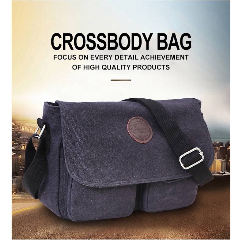 Tas Selempang Pria Messenger Bag Bahan Canvas mesenger mesenjer tas kanvas cowok kanfas Men's cowo Messenger Bags Male Canvas Shoulder Bag Fashion Casual Style Satchels Solid Color Crossbody Bag Retro Small Bags