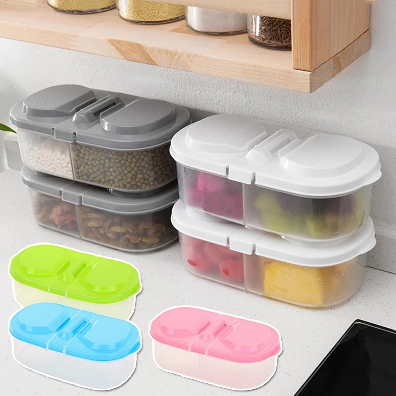 2Pcs/set Refrigerator Food Fresh-keeping Box / Double Compartment Covered Fruit Vegetable Food GrainStorage Box