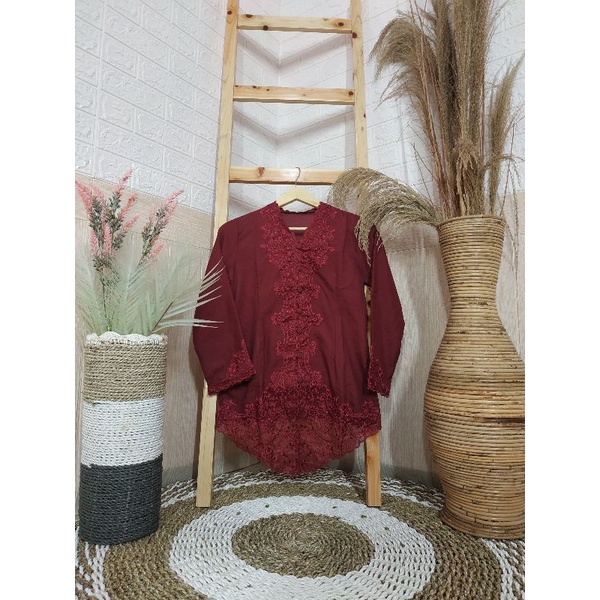 Alantasik - kebaya Senada BIG SIZE / UKURAN JUMBO / Kebaya sulam Encim Bordir /  Sekolah/ Dinas R.6 / R.7-marun