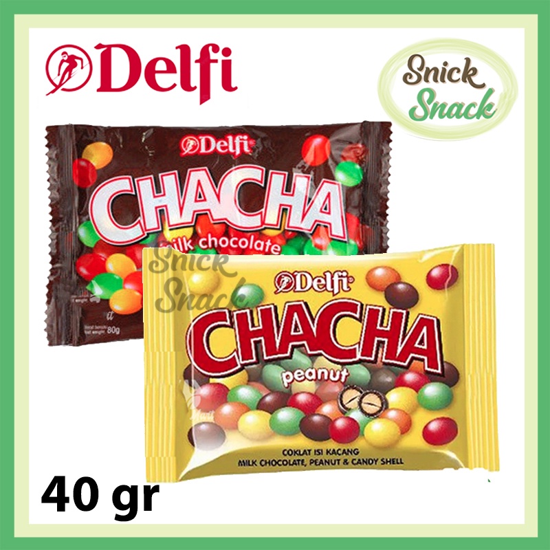 

Delfi ChaCha Milk Chocolate Cha Cha Peanut 40 gr Butiran Coklat Warna Warni 20 gr