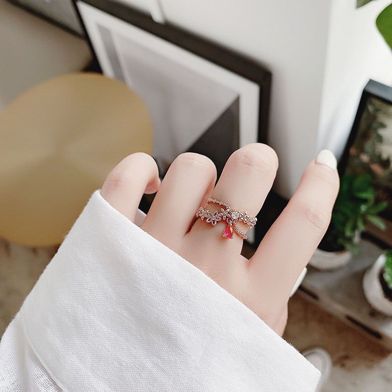 Cincin Zircon Berlian Imitasi Model Terbuka Dapat Disesuaikan Gaya Korea Untuk Wanita