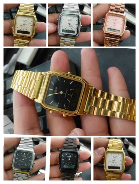 COD  Bayar Tujuan  Jam Tangan Pria / Wanita Casio Rantai Double Time AQ 230