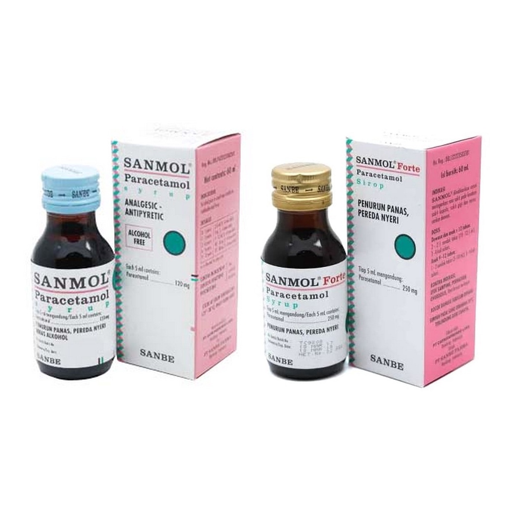 SANMOL Sirup Dan Sanmol Forte Syrup 60 ML - Paracetamol Cair Obat Penurun Demam Anak Dewasa