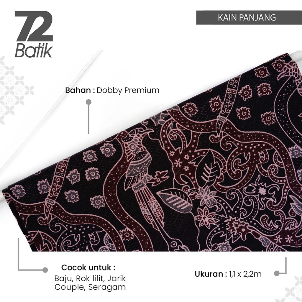 Jual Bahan Batik Premium Dobby Motif Burung Asmat Warna Hitam Ireng