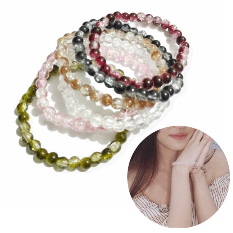 Gelang Elastis Cracked Crystal Beads Elastic Bracelet Batu Kaca Pecah