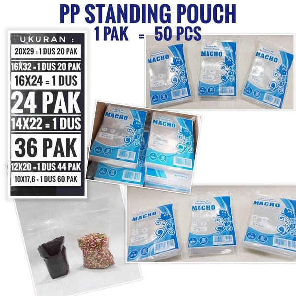 isi 50PCS plastik PP ziplock STANDING POUCH 12x20 PP SEGEL KLIP BENING BERDIRI