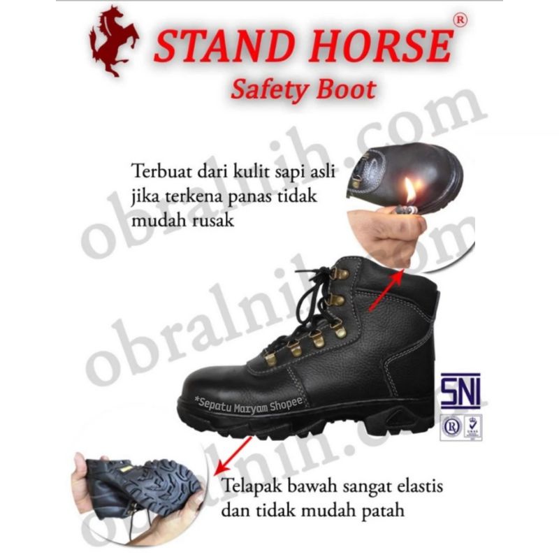 SEPATU SAFETY PRIA Kulit Asli Ujung Besi Safety Shoes Kitchen  STAND HORSE Sepatu Septy Proyek SNI