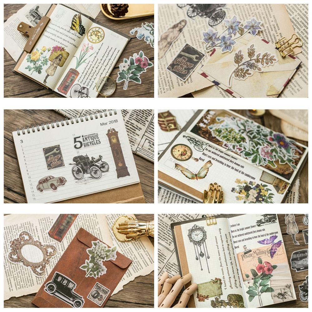 [Elegan] Journaling Sticker 60pcs Perekat Dekoratif Scrapbooking Stiker Stamping Craft Kertas Travel Jurnal Label Tanaman Alat Tulis Kertas