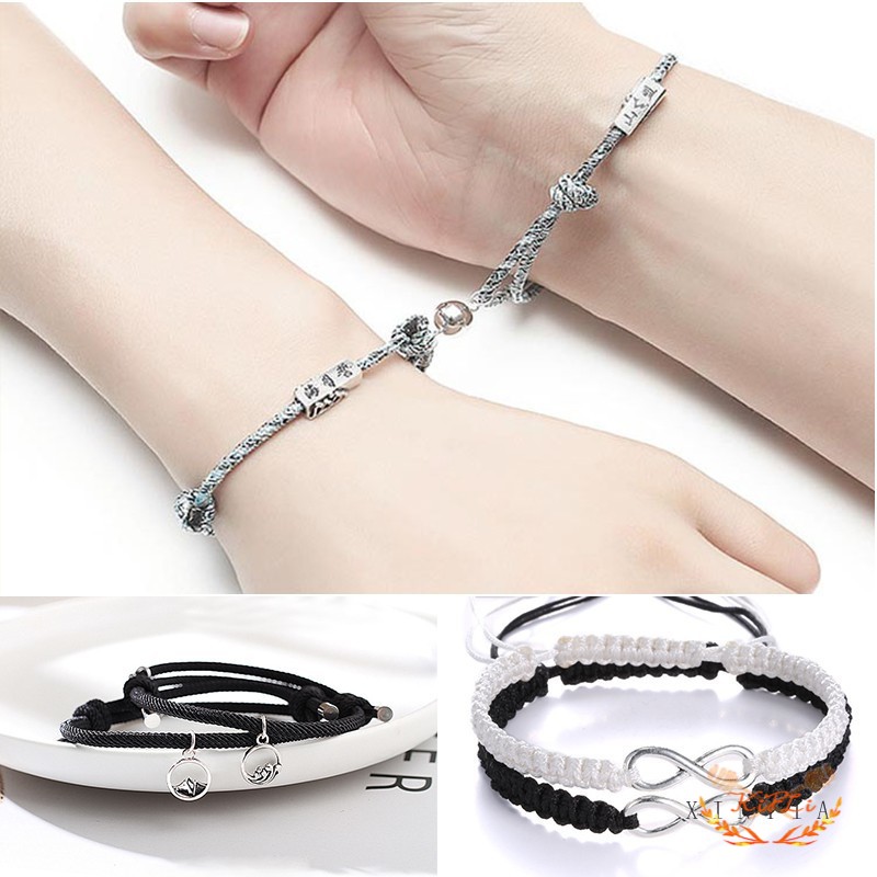 2 PCS/1 Pasang Gelang Couple Magnet Gelang Tali Couple Magnet Attract Bracelets/Mutual Attraction Relationship Matching Friendship Rope Bracelet Set