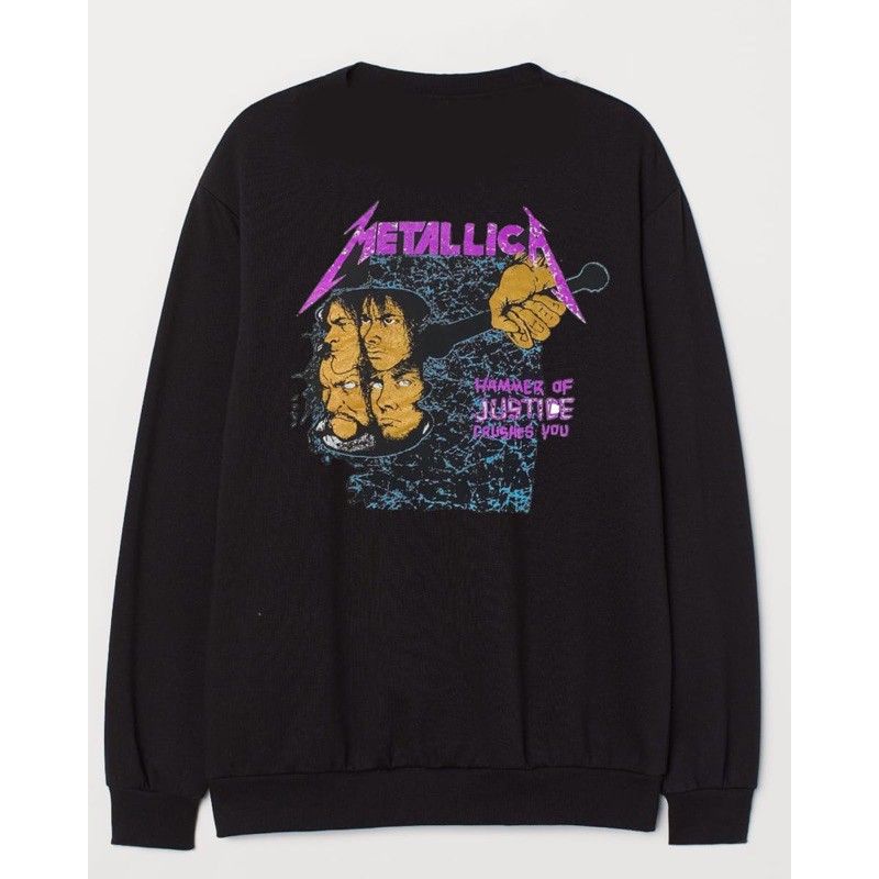 Crewneck Sweater Pia Wanita Metallica Damage Justice Hitam Black Free Paper Bag