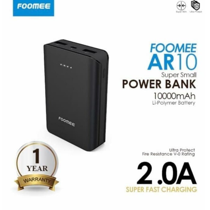 Powerbank Foomee AR10 Mini 10000Mah Dual USB Output Fast Charging 2.4A