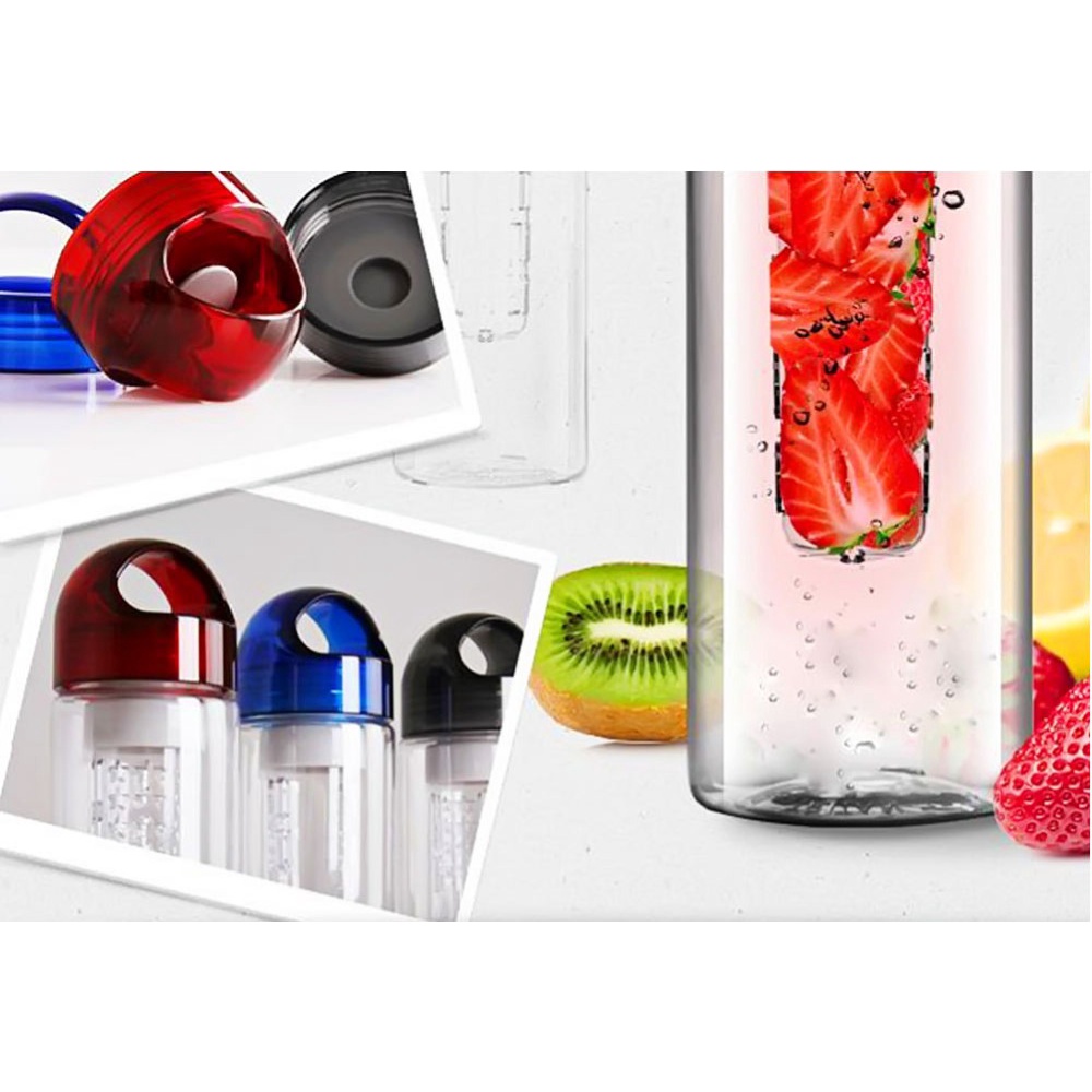 Botol Minum Plastik Tebal Infuser Perjalanan Bening Transparan Tebal Teh dengan Saringan Tritan BPA Free 700ml - Black