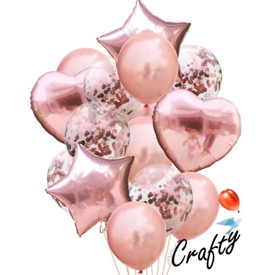 [MINI SET] Balon Paket BINTANG HATI CONFETTI ROSE GOLD Dekorasi Backdrop