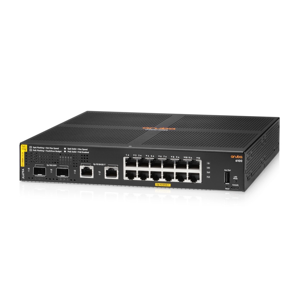 HPE Aruba CX 6100 (JL679A) 12G Class4 PoE 2G/2SFP+ 139W Switch