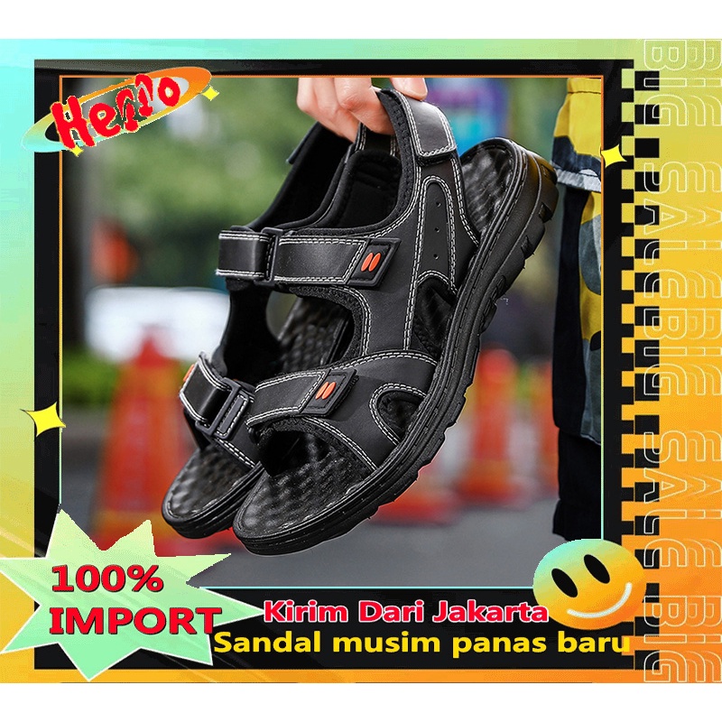 【11.11】GRADE ORI Sandal Kulit Pria/Sandal Pria Kekinian/Sandal Pria Kulit/Sol Olahraga/Sandal Asli Kulit Original Sandal Slide /Sandal Selop Kkulit Asli Sandal Karet Empuk Nyaman/Performa Cengkeraman Yang Kuat