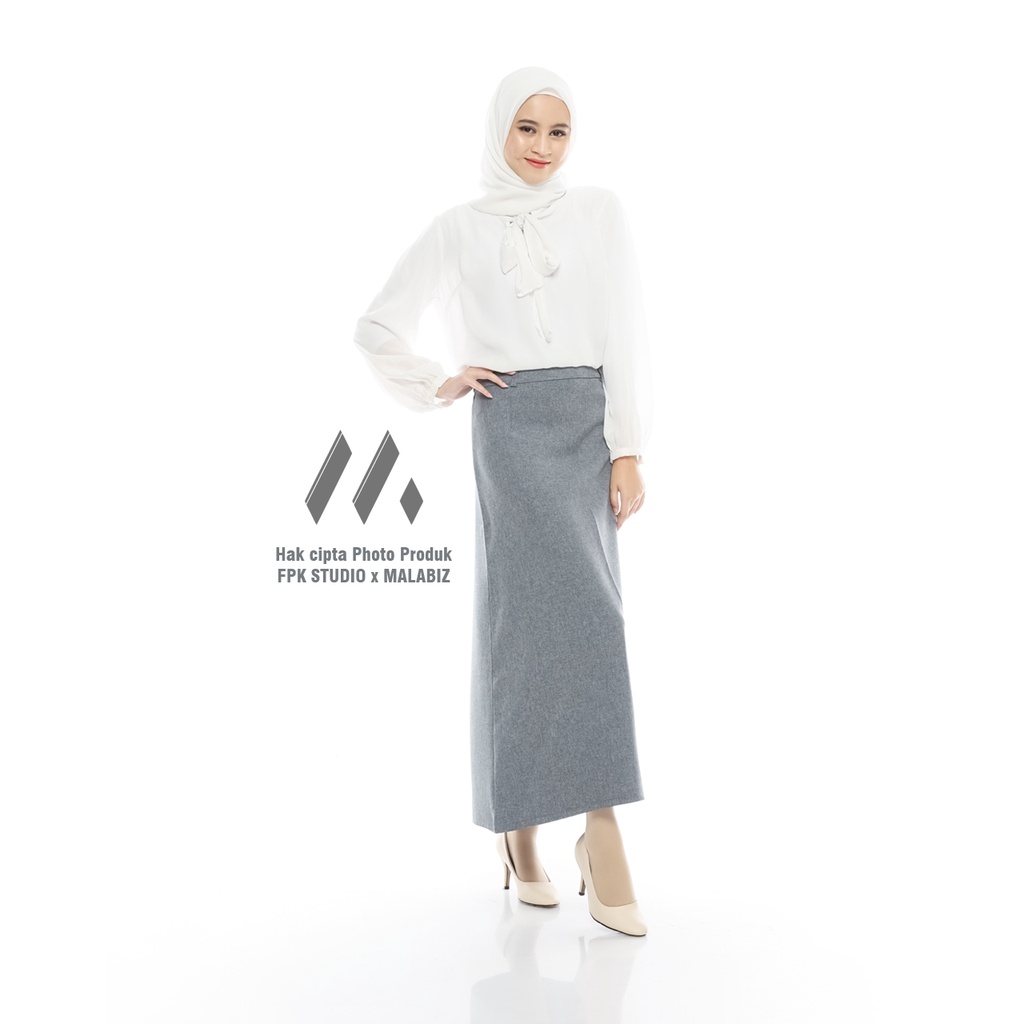 VIOLA  GREY - Rok Basic Wanita Formal Standar Bisnis Klok A Line Malabiz Warna Abu Muda Abu Abu Rok Basic Klok A Rok Dasar Rok Standar Rok Panjang Rok Santri Rok Jumbo