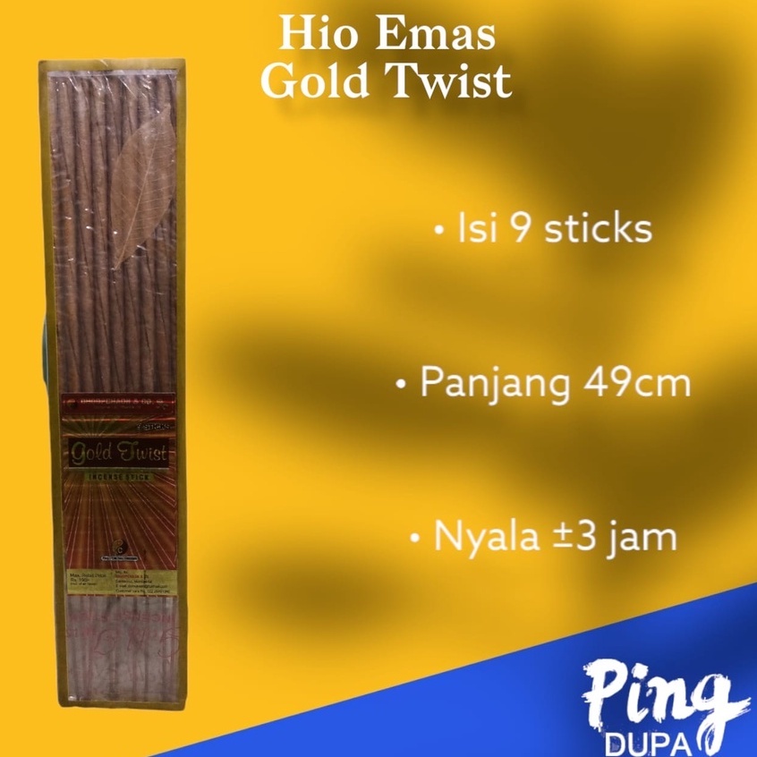 Dupa Hio Emas Gold Twist Nyala 3 Jam Isi 9 Batang Kulitas Mewah