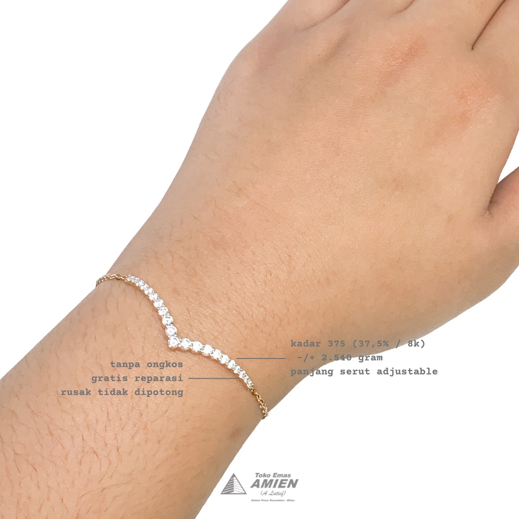 Toko Emas Amien Gelang Emas Asli UBS Kadar 375 (37,5% / 8K) 2.540 Gram - Bracelet Millie Molly Serut
