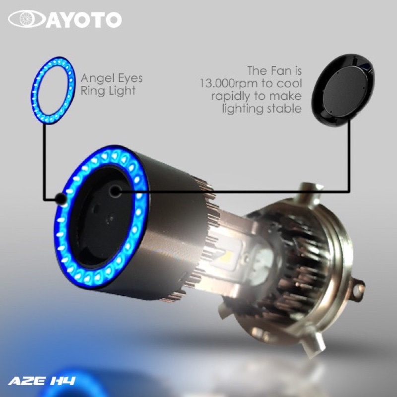 Lampu LED Mobil AYOTO A2-H4 HS1 Original PUTIH-PUTIH, PUTIH-KUNING, ANGLE EYES DEMON EYES EAGLE EYES