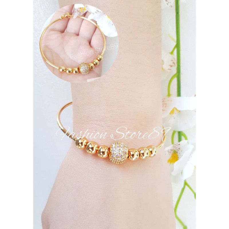 (Anti Karat) Gelang Wanita Bangle Bola Kaitan Samping