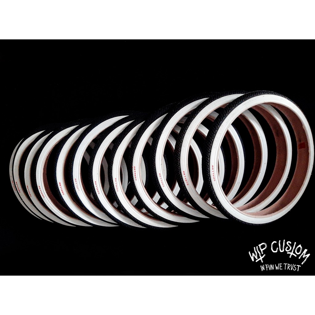 BAN LUAR SEPEDA MERK SWALLOW LIST PUTIH LOWRIDER MINION BMX SELI UKURAN 20x175