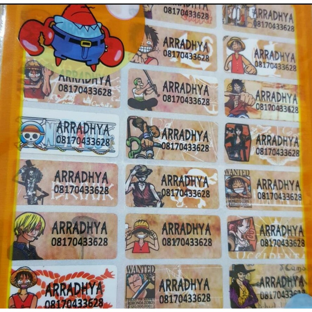 

Label nama anti air stiker waterproof One Piece
