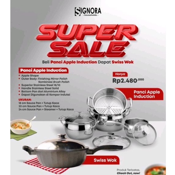 Set Panci Apple Signora Free Swiss Wok