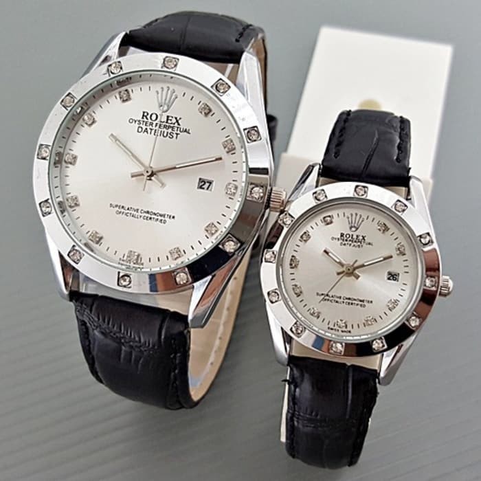 Jam Tangan Rolex Couple Leather Full Black Harga Sepasang