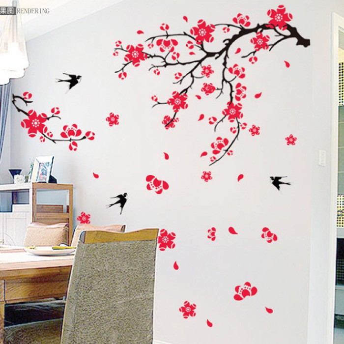 RELIZA Wall Sticker / Stiker Dinding 60X90 BUNGA SAKURA MERAH FLOWERS  AY818