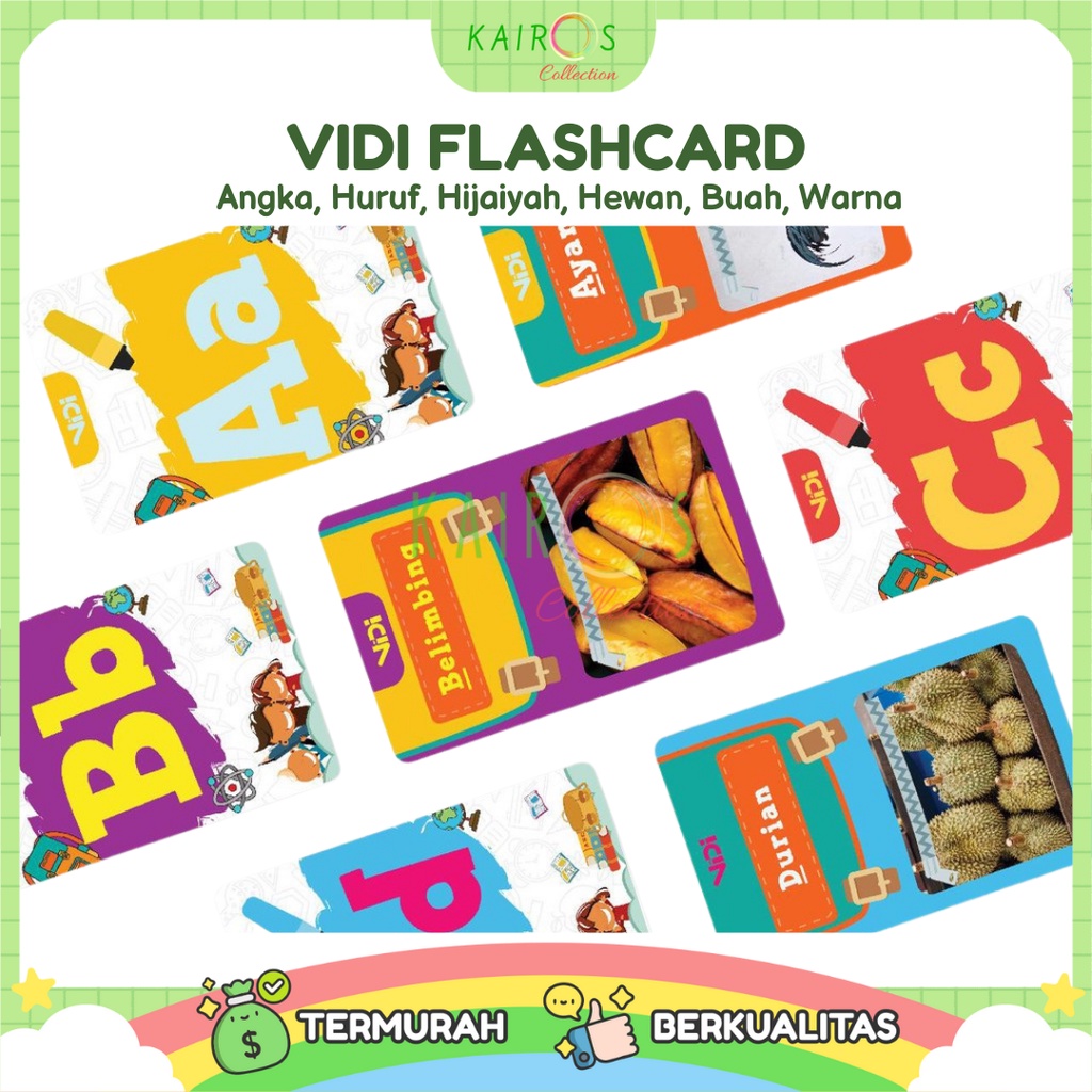 VIDI Flashcard Mainan Kartu Pintar Angka, Huruf, Hijaiyah, Hewan, Buah, Warna