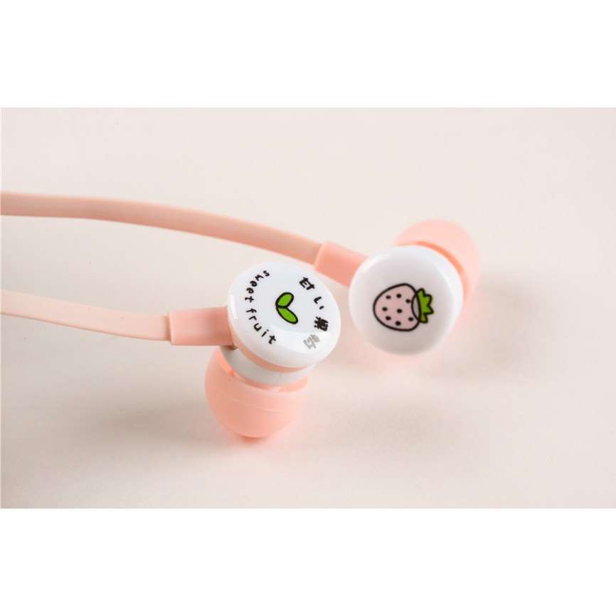 [E-135] Headset Earphone POUCH Buah-buahan / Earphone + Wadah Earphone Motif Buah-buahan Simple Imut