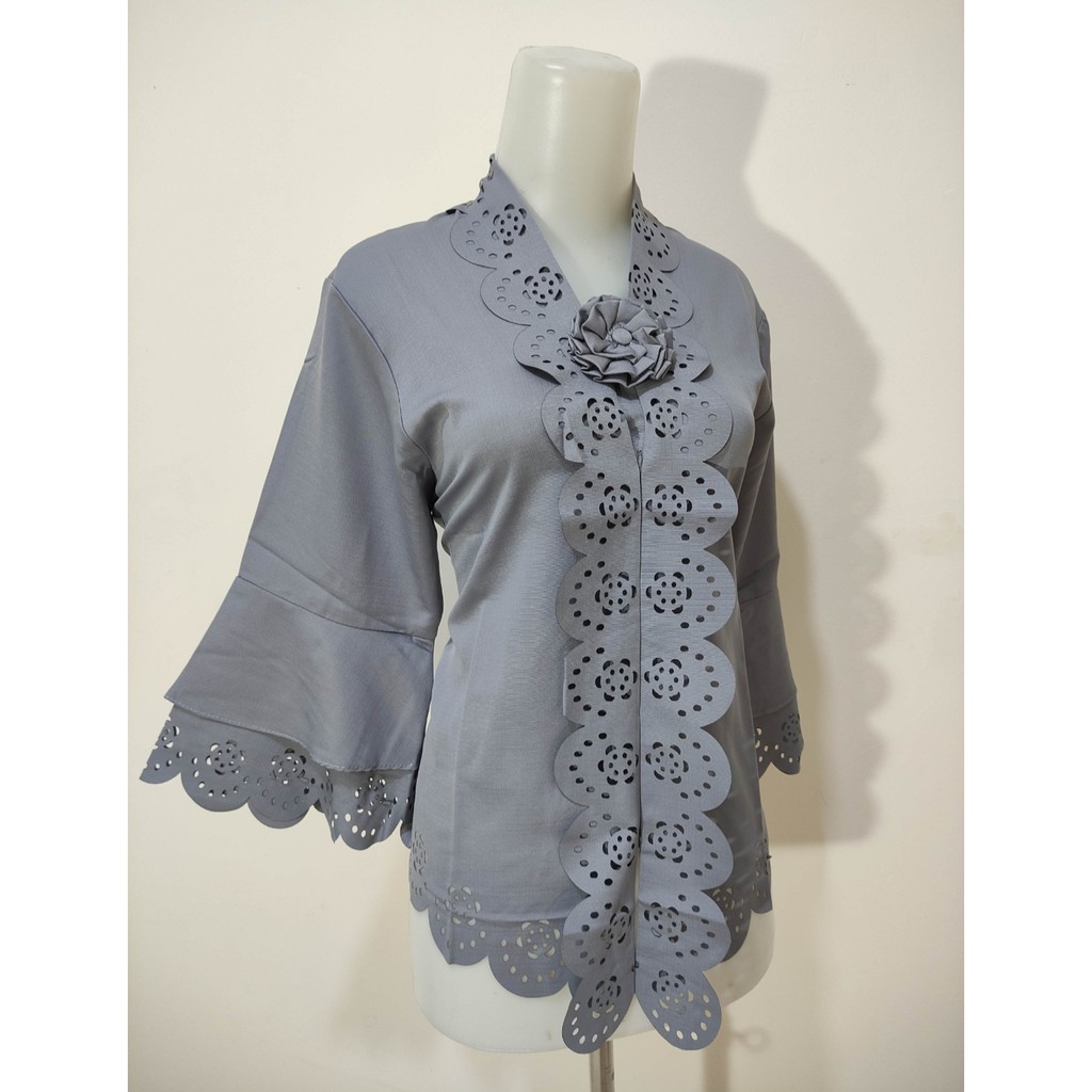 Atasan Kebaya Encim Modern Aneka Warna Broken White | Putih Cerah | Hitam | Kuning | Maroon|Abu|Coklat / Kebaya Wisuda Mewah / Kebaya Akad Nikah Kekinian / Kebaya Moderen Kondangan Jumbo Aldora-Abu-Abu