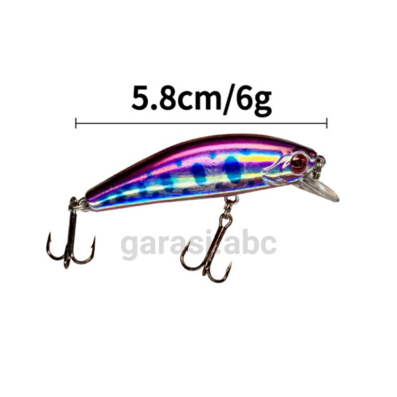 Minnow Lure Fishing Sinking 5,8cm 6,5gram Umpan Pancing Casting Ikan Tenggelam UL Ultra Light Jigging Jig Relix Nusantara Mino Palsu Kail Artifisial Artificial Tiruan Kakap GT Baronang Tuna Bandeng Barakuda Kakap Kue