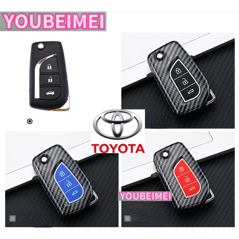 1pc case Kunci Mobil Bahan ABS + Silikon Karbon Warna Hitam Untuk Toyota Corolla Ralink Highlander Camry Yize CHR