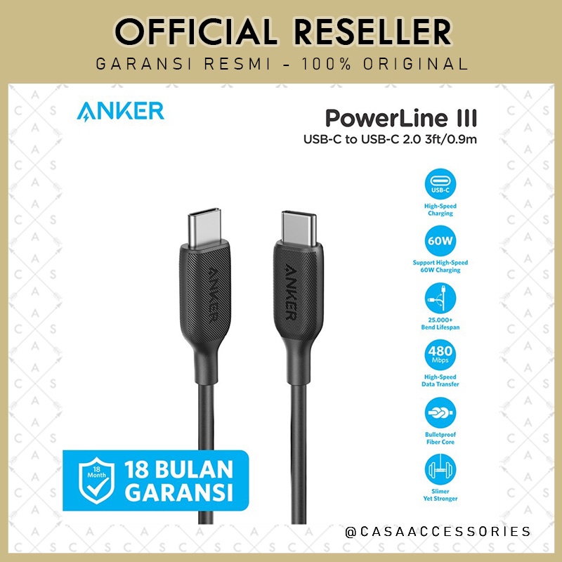 Anker Powerline III USB-C to USB-C 3FT 0,9M Kabel Data Cable - A8852